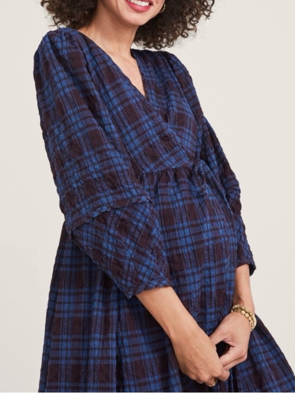 HATCH maternity Kimia plaid wrap dress lagenlook gauze Dark Academia Cottagecore - Picture 3 of 13